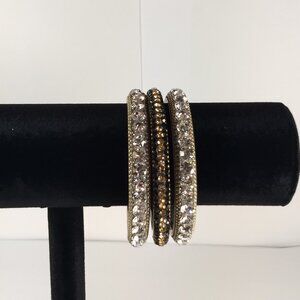 Rhinestone Bangle Silver Tone Bracelet Lot 3 Wedding Party Bridal Glam Sparkle